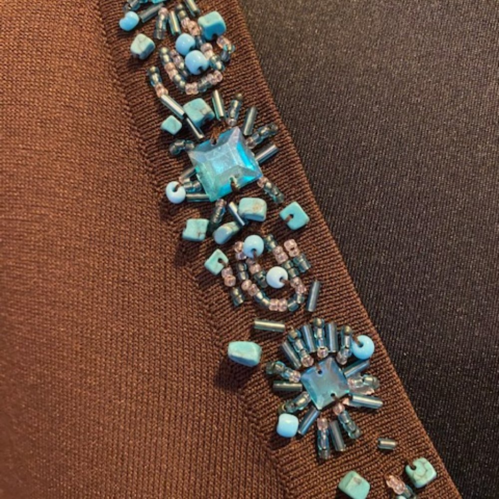 Style & Co. Brown Sweater/Lightweight w/Turquoise Embellishment SZ XL - Picture 5 of 7